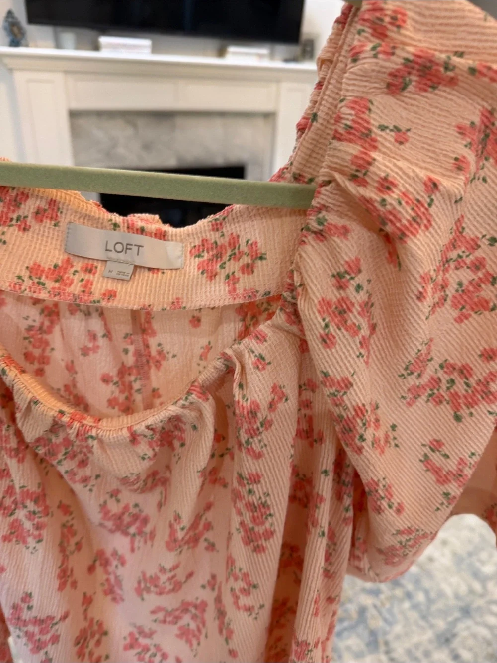 LOFT Blush Pink Floral Square-Neck Peasant Blouse